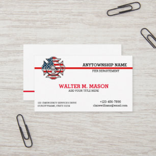Simple Red Line Firefighter Flag Business Card