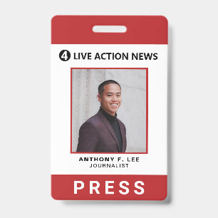 Simple Red Logo Press Employee Photo ID Badge