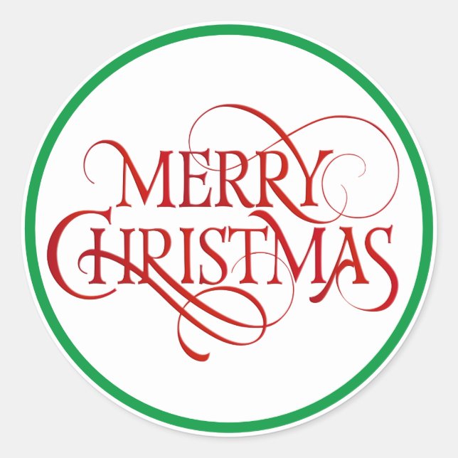Simple Red Merry Christmas Elegant Classic Round Sticker (Front)