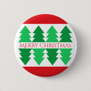 Simple Red Merry Christmas Green Tree Design 6 Cm Round Badge