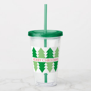 Simple Red Merry Christmas Green Tree Design Acrylic Tumbler