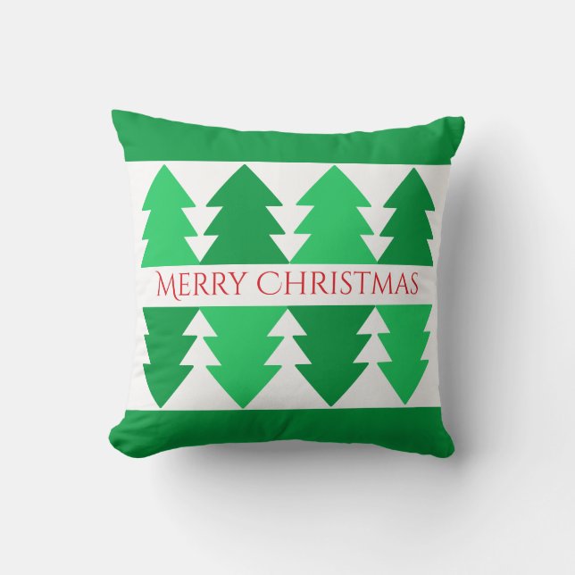 Simple Red Merry Christmas Green Tree Design Cushion (Front)