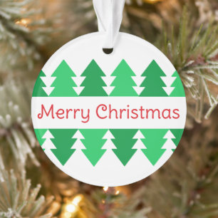 Simple Red Merry Christmas Green Tree Design Ornament