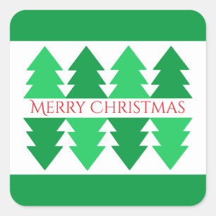 Simple Red Merry Christmas Green Tree Design Square Sticker