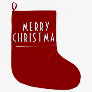 Simple Red Merry Christmas Typography Large Christmas Stocking