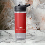 Simple Red Minimal Custom Monogram and Name Water Bottle<br><div class="desc">Simple and sleek, this custom vivid red and white water bottle design has modern typography spelling out your monogram initials in lower case type face with your name in all caps in a smaller font size placed below your monogram for a professional contemporary look. Take along this attractive personalised water...</div>