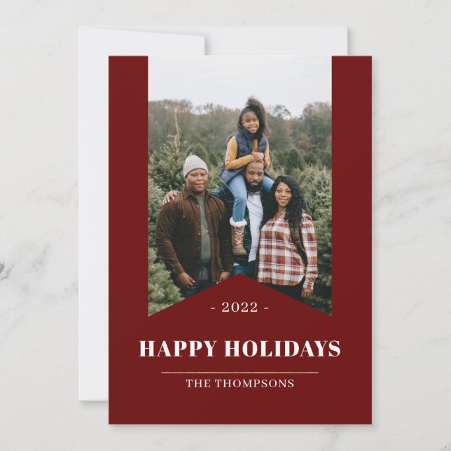 Simple Red Minimalist Happy Holidays Photo 2022 Holiday Card (Front)