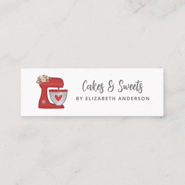 Simple Red Mixer Floral Cake Bakery Business Card (Front)
