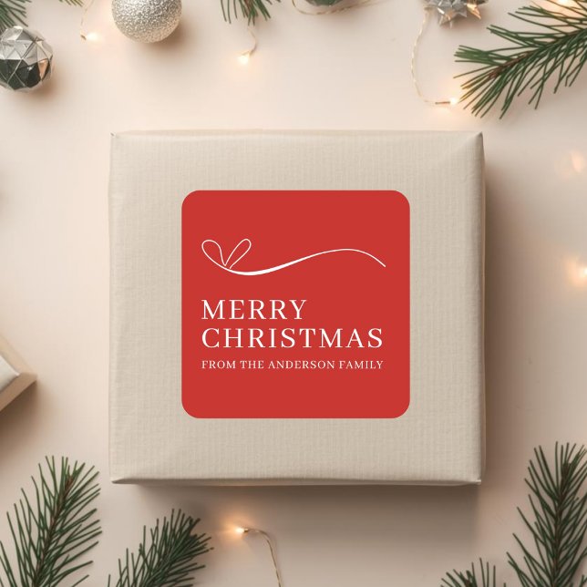 Simple red modern Merry Christmas  Square Sticker (Creator Uploaded)