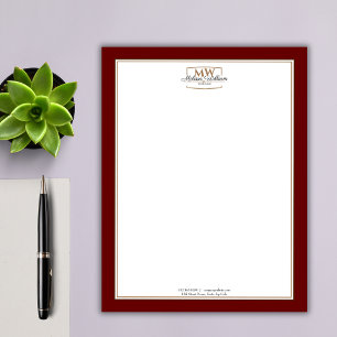 Simple Red Monogram Business Custom Letterhead