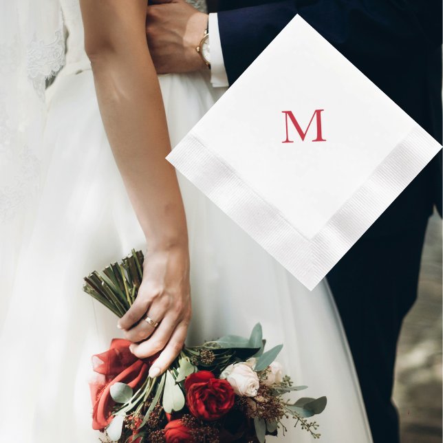 Simple Red Monogram Coined Cocktail Paper Napkin (Creator Uploaded)