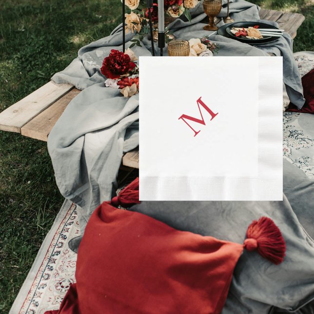Simple Red Monogram Coined Luncheon Napkin (Creator Uploaded)