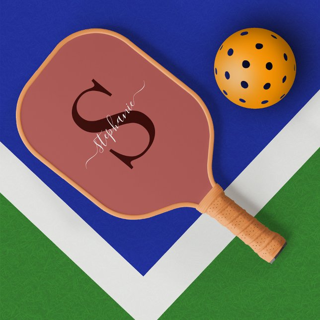 Simple Red Monogram Initial + Name Pickleball Paddle (Creator Uploaded)