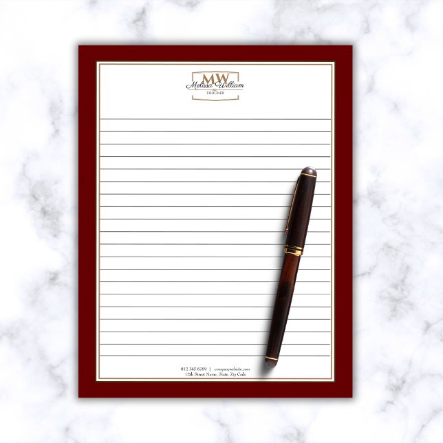 Simple Red Monogram Lined Business Notepad (Creator Uploaded)