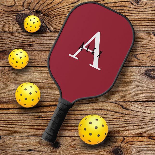 Simple Red Monogram Name + Initial Pickleball Paddle (Creator Uploaded)