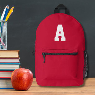 Simple Red Monogram Printed Backpack