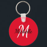 Simple Red Monogrammed Key Ring<br><div class="desc">Red keychain with a custom monogram first initial and first name</div>