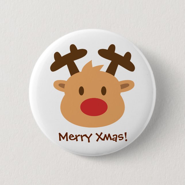 Simple Red Nose Reindeer Kids Button (Front)