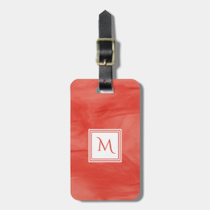 Simple Red Orange Subtle Marble Modern Monogram Luggage Tag