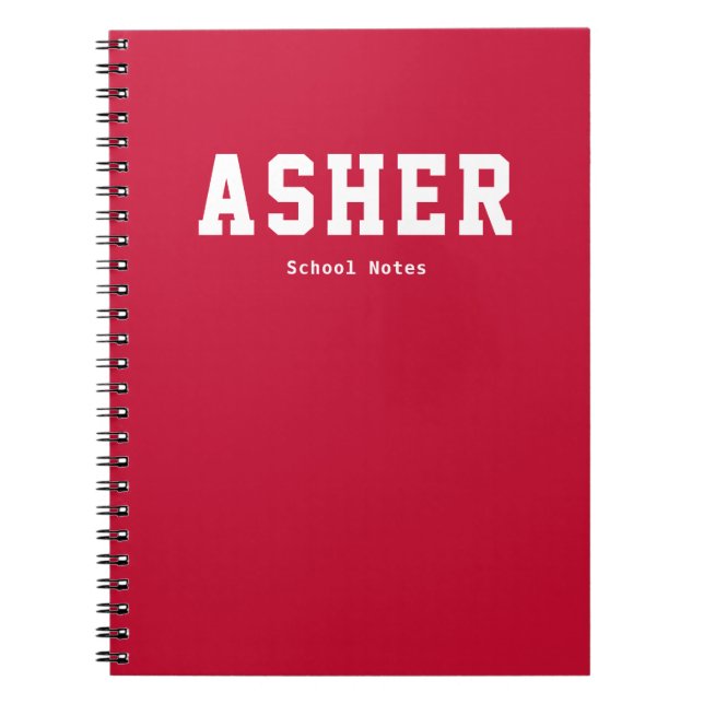Simple Red Personalised School Notes  Notebook (Front)