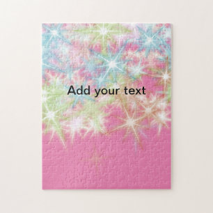 Simple red pink glittersparkle stars add your text jigsaw puzzle