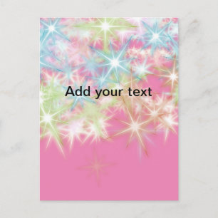 Simple red pink glittersparkle stars add your text postcard