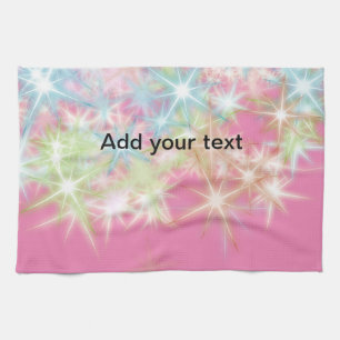 Simple red pink glittersparkle stars add your text tea towel