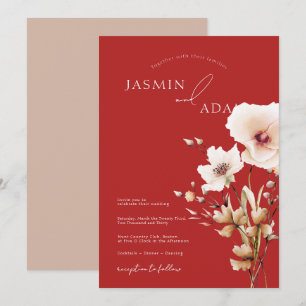 Simple Red Pink Wildflowers Floral Wedding Invitation