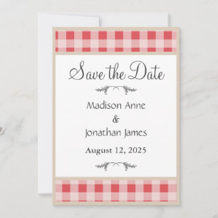 Simple Red Plaid Gingham Country Rustic Save The Date
