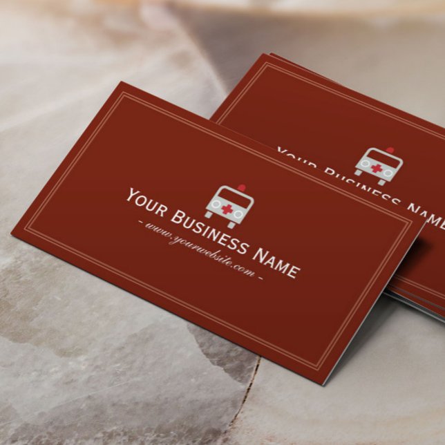 Simple Red Plain Ambulance Medical Business Card (Creator Uploaded)