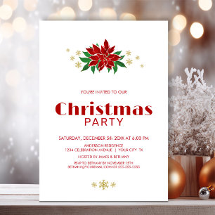 Simple Red Poinsettia Christmas Party Invitation