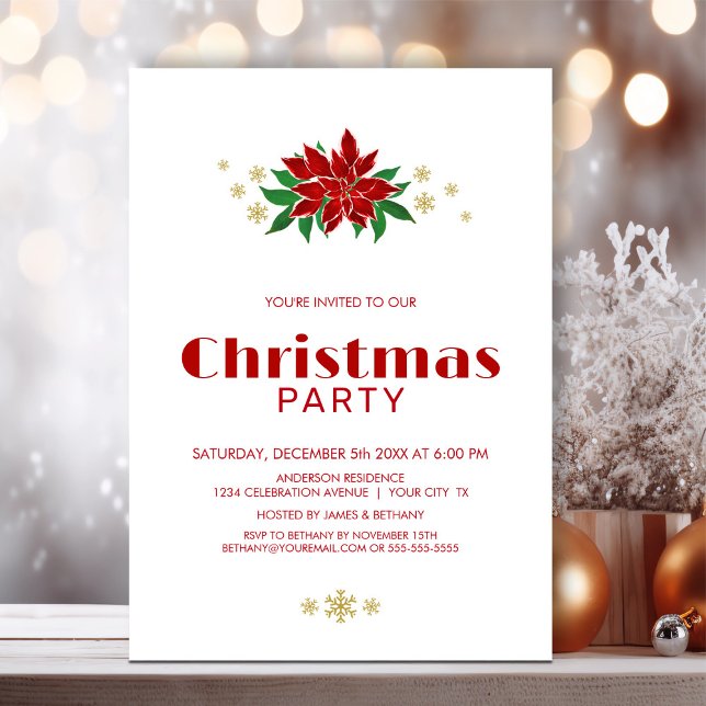 Simple Red Poinsettia Christmas Party Invitation (Creator Uploaded)