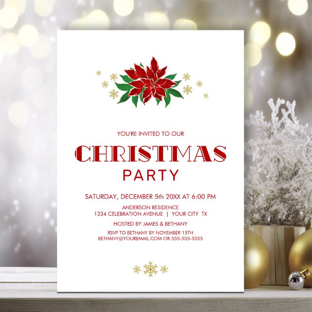 Simple Red Poinsettia Christmas Party Invitation (Creator Uploaded)