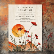 Simple Red Poppies Boho Wildflowers Sunset Wedding