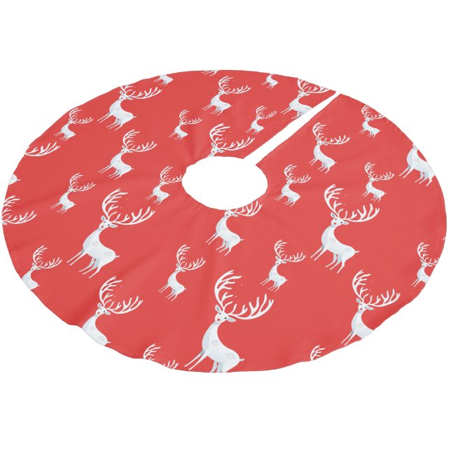 Simple Red Reindeers christmas Xmas Pattern Brushed Polyester Tree Skirt (Angled)