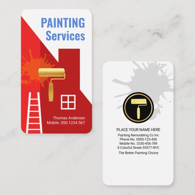 Simple Red Roof Being Painted Business Card (Front/Back)