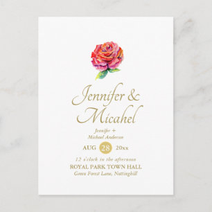 Simple Red Rose Modern Floral Wedding Invitation Postcard