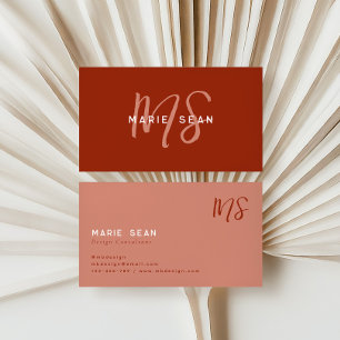 Simple Red Scarlet Minimalist Monogram Business Card