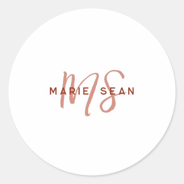 Simple Red Scarlet Minimalist Monogram Classic Round Sticker (Front)