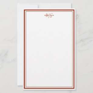 Simple Red Scarlet Minimalist Monogram Two Border Stationery