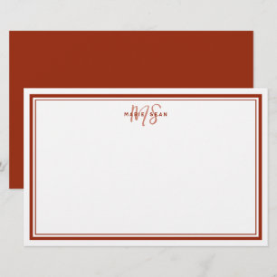 Simple Red Scarlet Minimalist Monogram Two Border Stationery