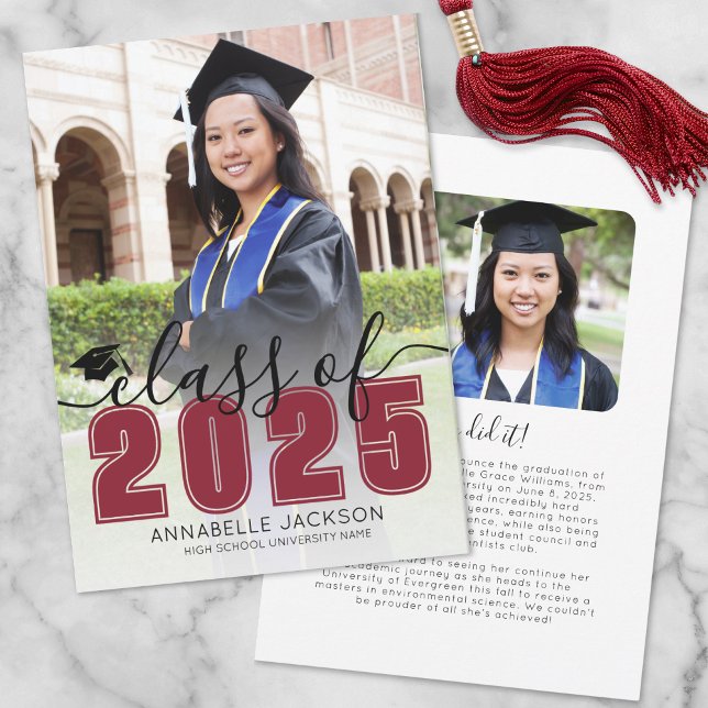 Simple Red Script Graduate Photo Graduation Announcement (Simple Red Script Graduate Photo Graduation Announcement )