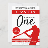 Simple Red Silhouette Baseball 1st Birthday