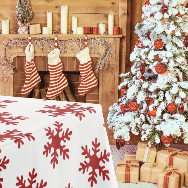 Simple Red Snowflake Pattern Christmas Holiday Tablecloth (Creator Uploaded)
