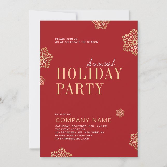 Simple Red Snowflakes Holiday Party Invitation (Front)