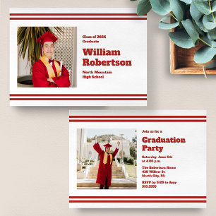 Simple Red Stripes Graduation Party Announcement