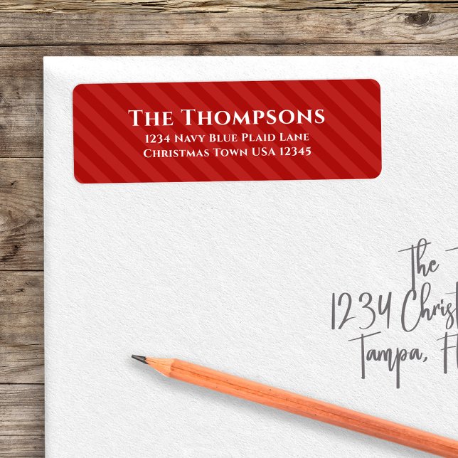 Simple Red Stripes Whimsical Minimalist Cute (Simple cute red striped pattern with white text return address label. )