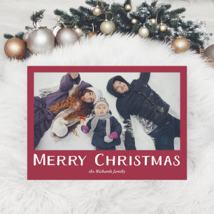 Simple red traditional Merry Christmas photo Holiday Card
