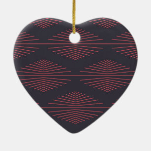 Simple, red, traditional pattern with lines ceramic tree decoration