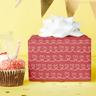Simple Red Valentine Heart Loop Stripe Wrapping Paper